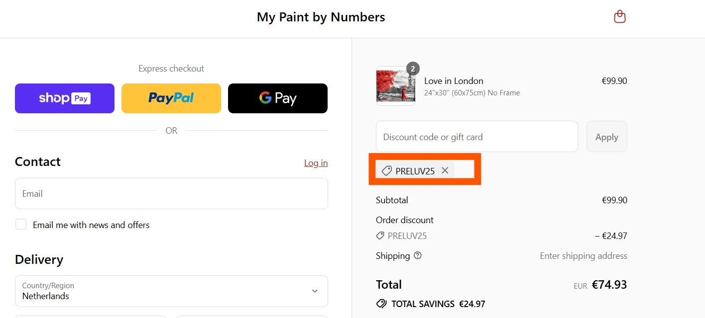 My Paint By Numbers Promo code PRELUV25 verified Screenshot